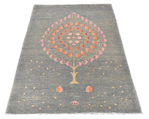 3x4 Gray Kuba Afghan Hand Knotted Wool Area Rug